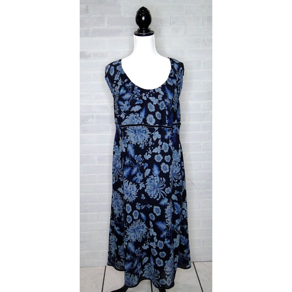 Venezia Jeans Clothing Co Size 18/20 Floral Shift Y2K Dress Blue Navy Polyester‎